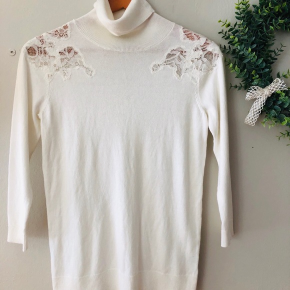 Elle Tops - Elle Turtleneck Top With Lace Detail